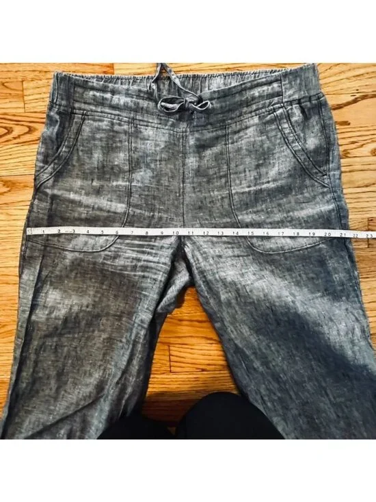 Athleta Gray Wide-Leg 100% Linen Drawstring Pants 12 Coastal Summer Vacation - Picture 12 of 14